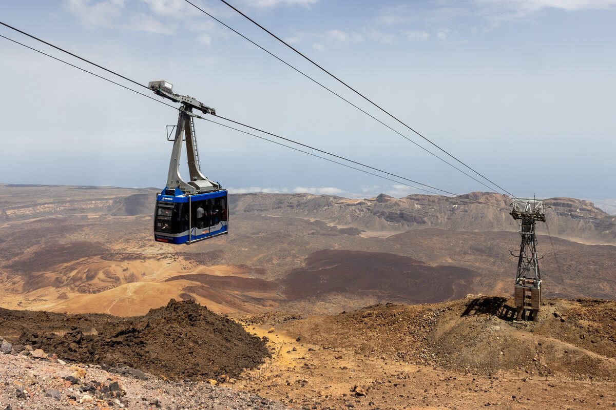A Teide cable car gondola above the lava fields of the caldera