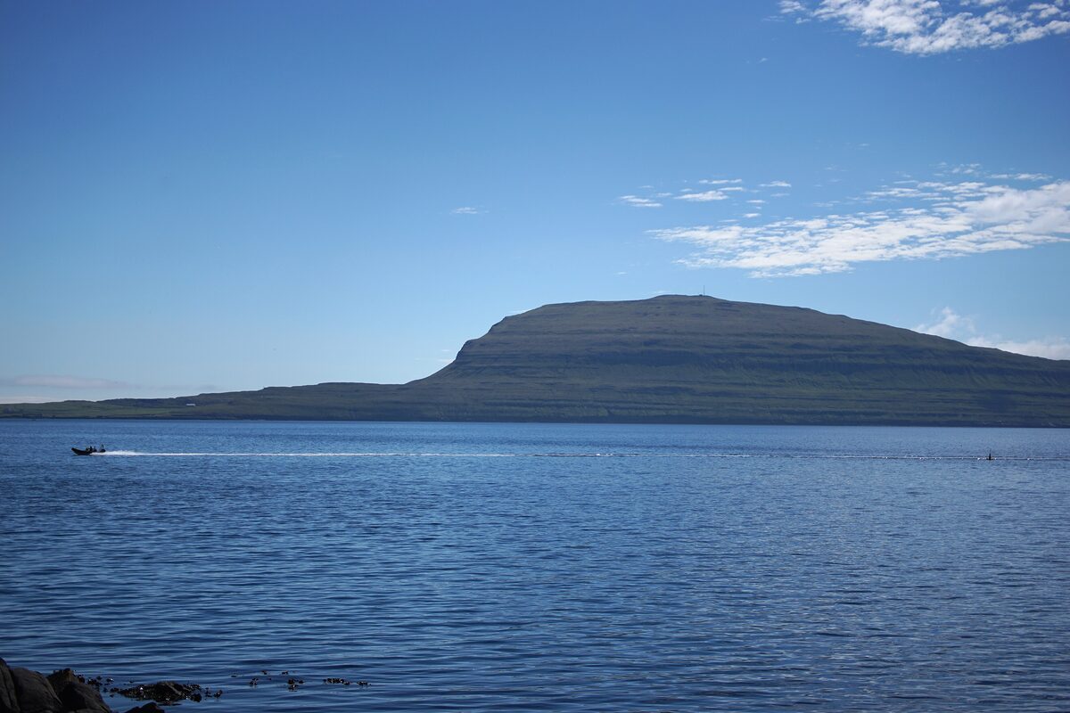 Eggjarklettur, the flat-topped hill of Nólsoy, rising above the sea