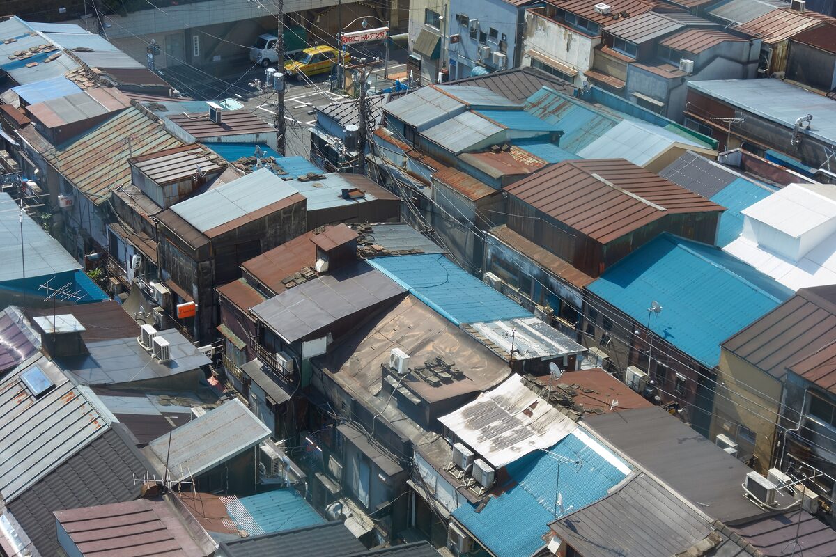 The rooftops and small bars of Golden Gai in Shinjuku, seen from above