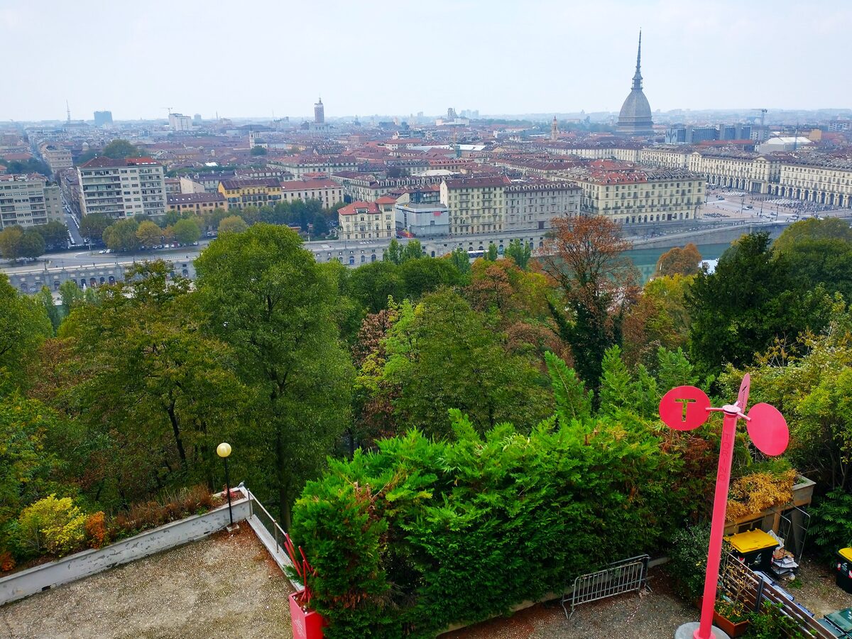 Turin's roofs and the Mole Antonelliana from the Monte dei Cappuccini terrace