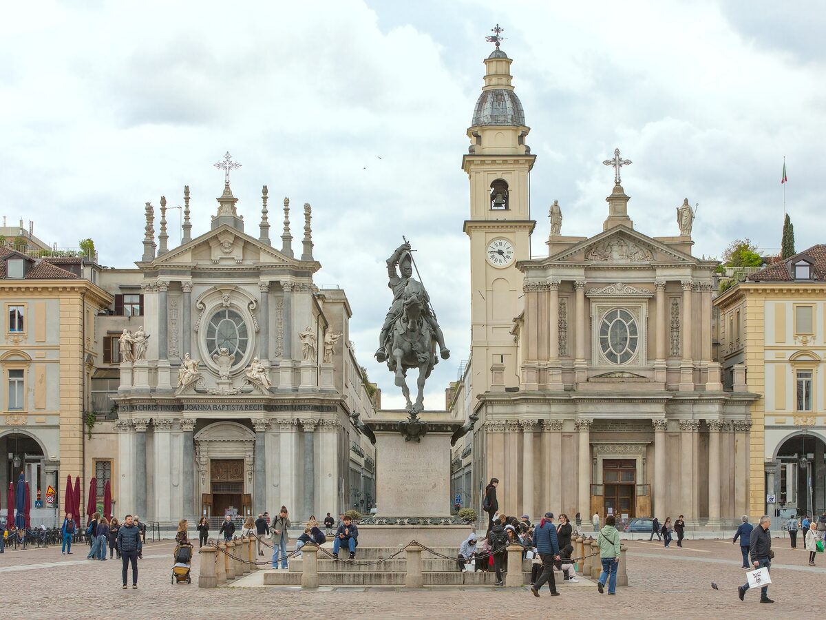 Piazza San Carlo with its twin churches and the equestrian statue