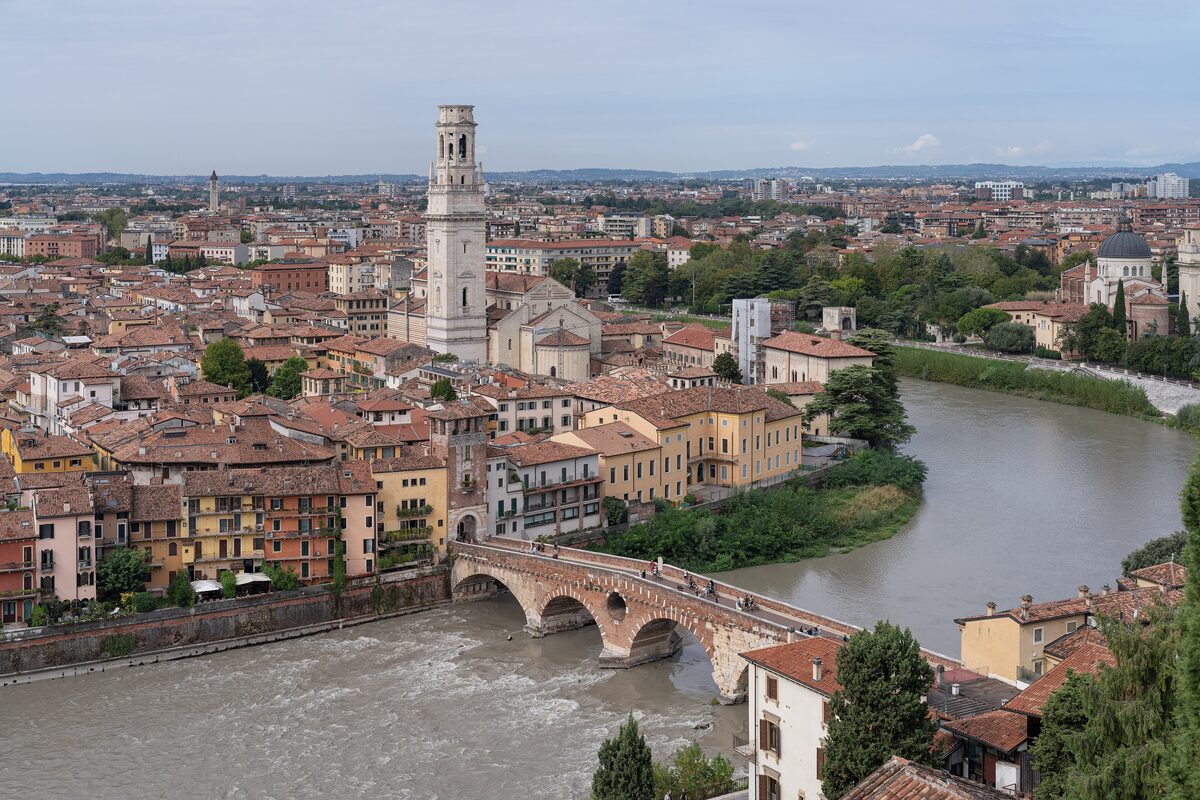 Verona's rooftops, the Adige and Ponte Pietra seen from the hill of Castel San Pietro