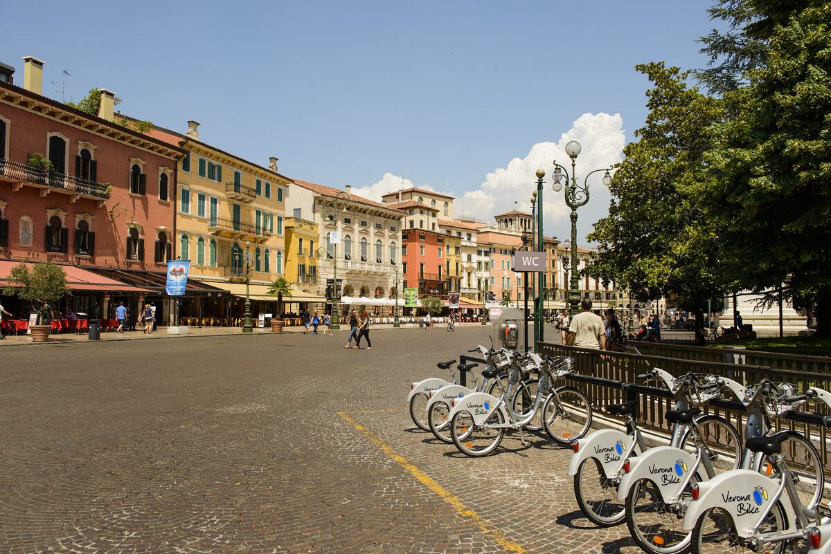 Colorful palazzi along the Liston on Piazza Bra