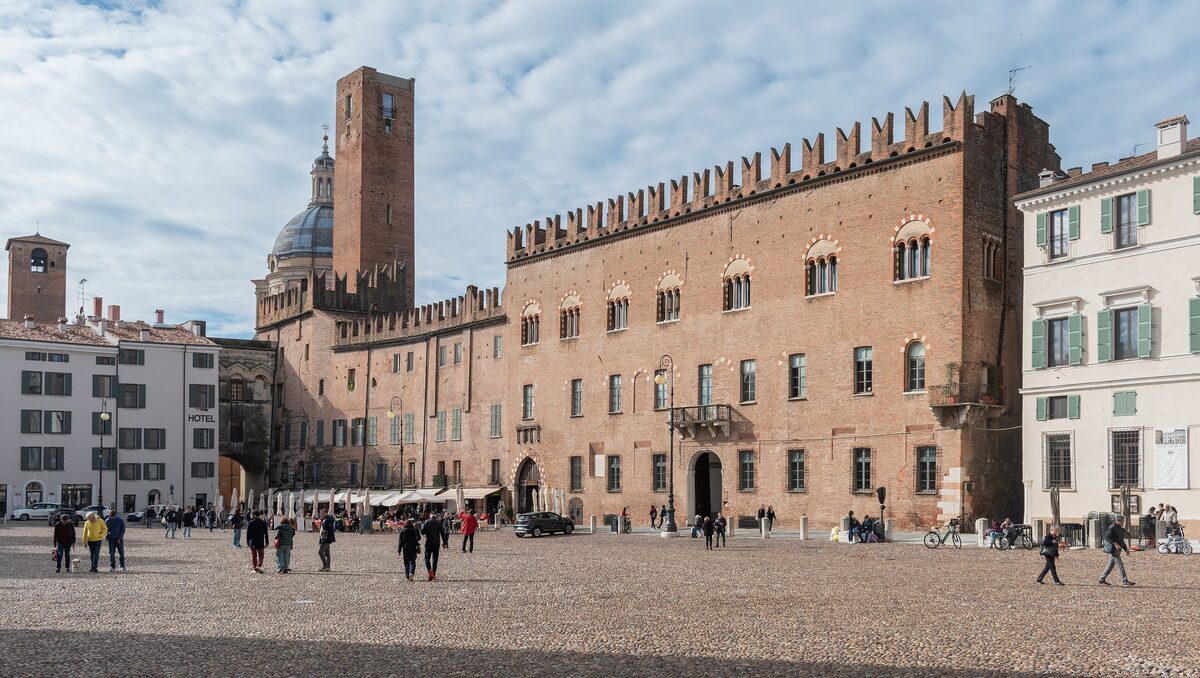 Piazza Sordello in Mantua with Palazzo Bonacolsi and the Torre della Gabbia