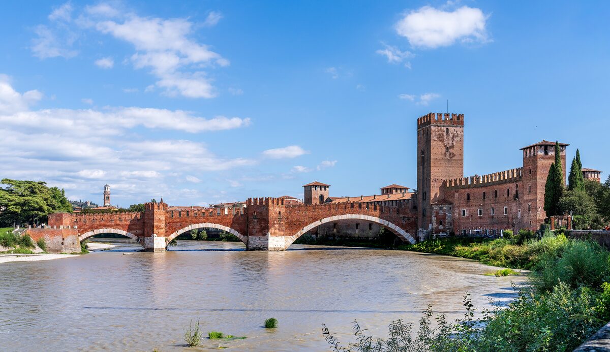 The red brick Ponte Scaligero crossing the Adige to Castelvecchio