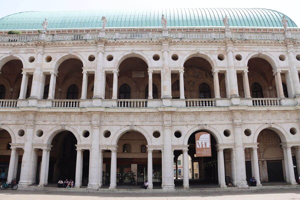 The two tiers of white arches on Palladio's Basilica in Vicenza