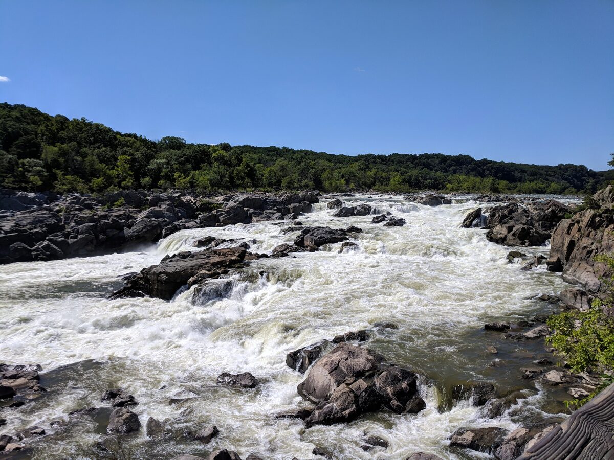 White water rushing over rocks at Great Falls Park