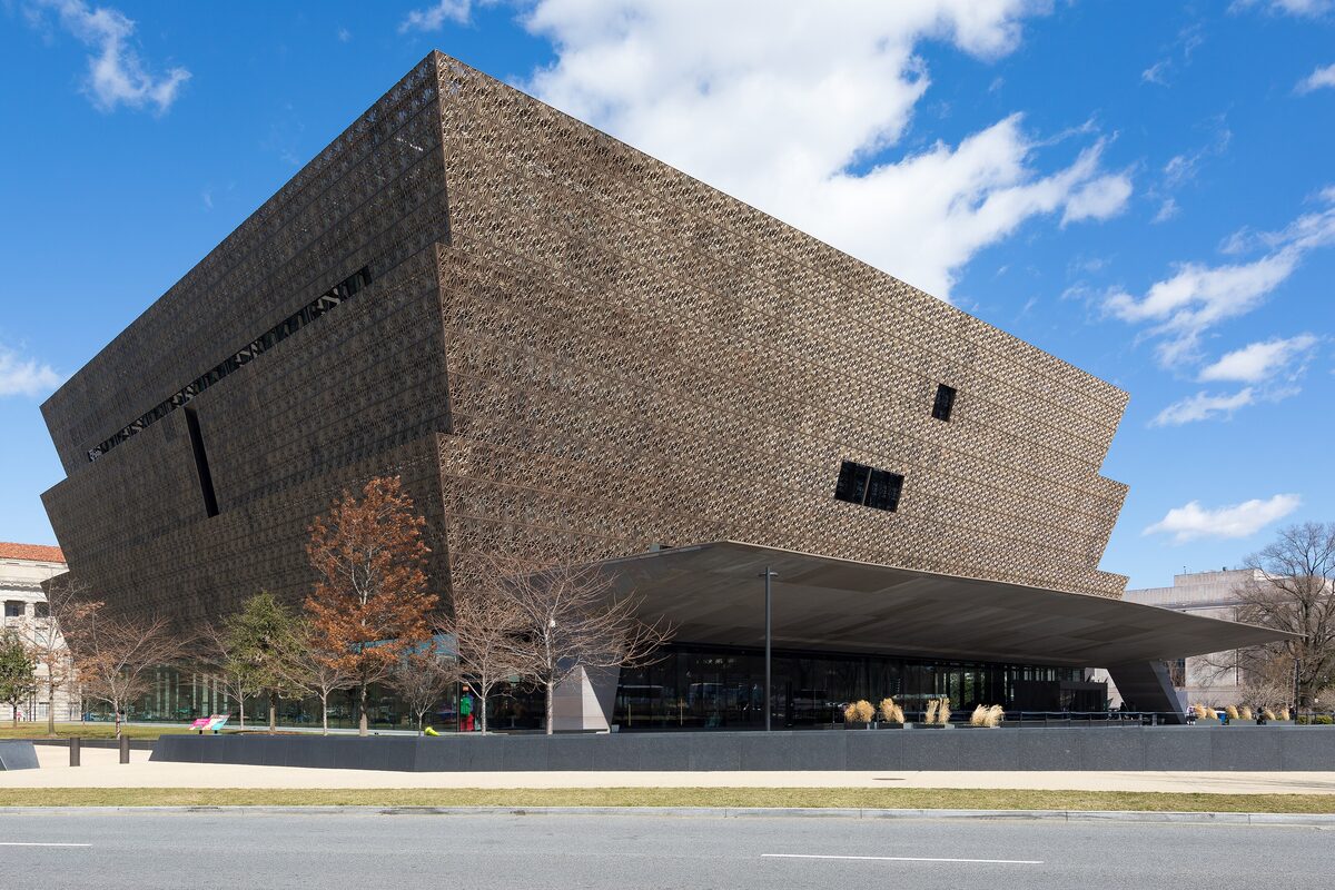Bronze lattice tiers of the African American History Museum on the Mall