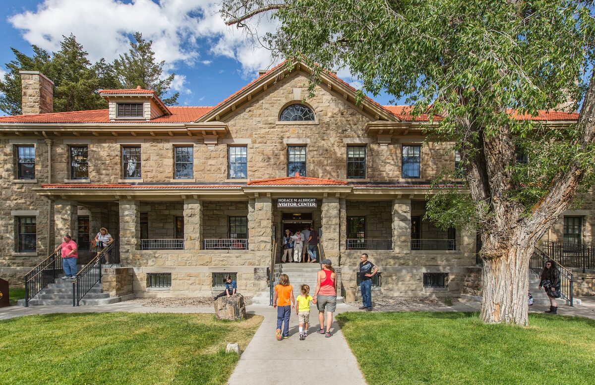 Albright Visitor Center, a stone building at Fort Yellowstone