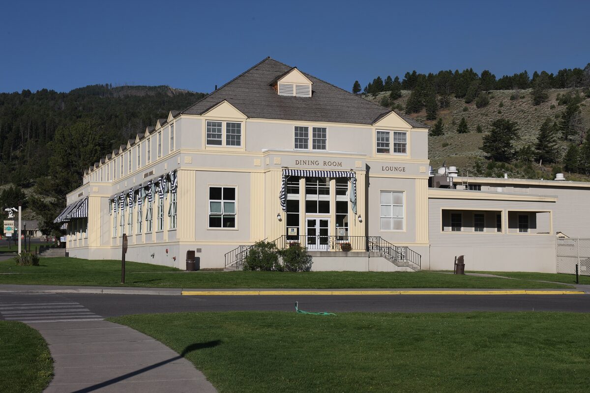 Mammoth Hot Springs Hotel dining room building in pale yellow