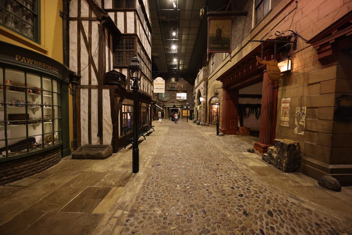 Kirkgate, a re-created Victorian street of shopfronts and cobbles inside York Castle Museum