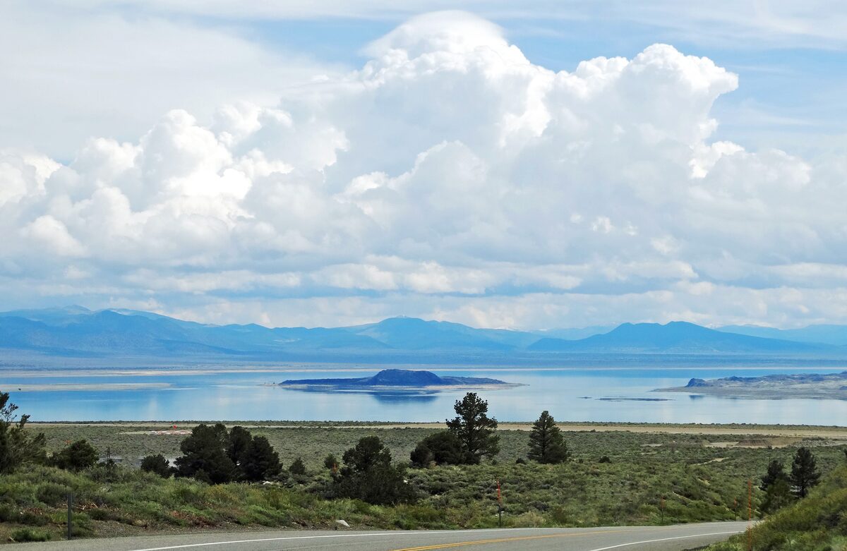 Mono Lake and far mountains from the Tioga Road above Lee Vining